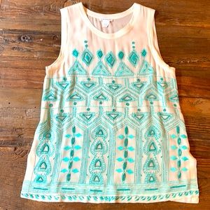 Club Monaco White and Turquoise Tank Top